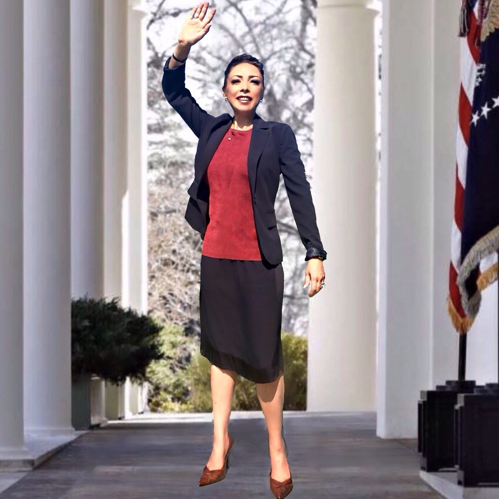 Navy Blue Satin Trim Tulip Skirt w/Pockets